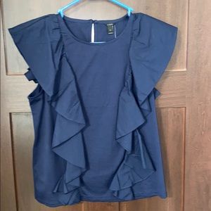 j crew navy blue ruffled top